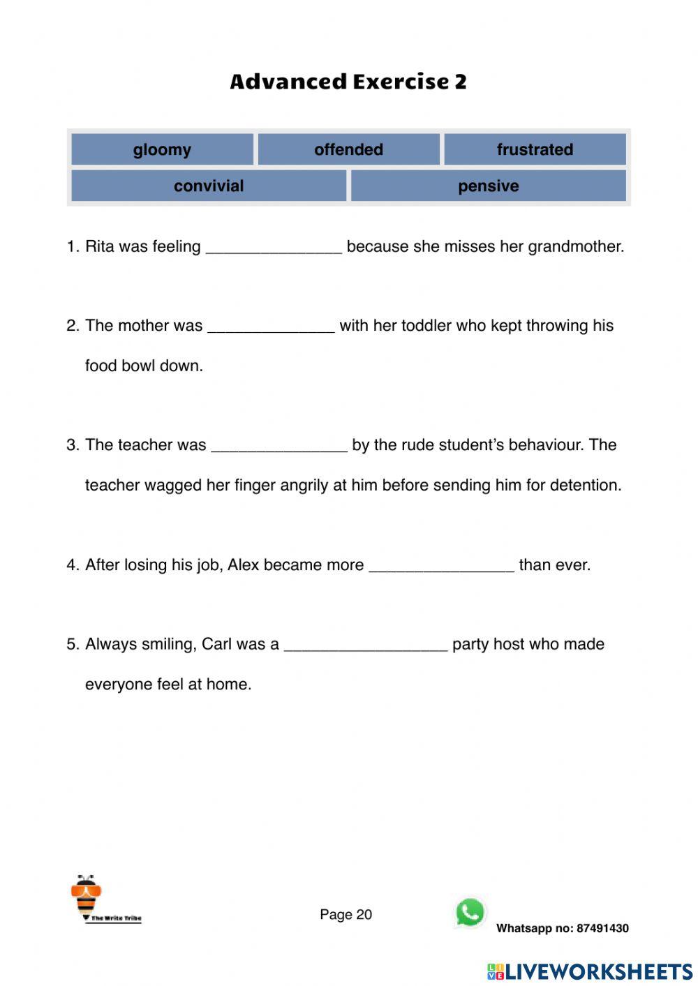 Ultimate Emotional Adjectives Advanced Exercise