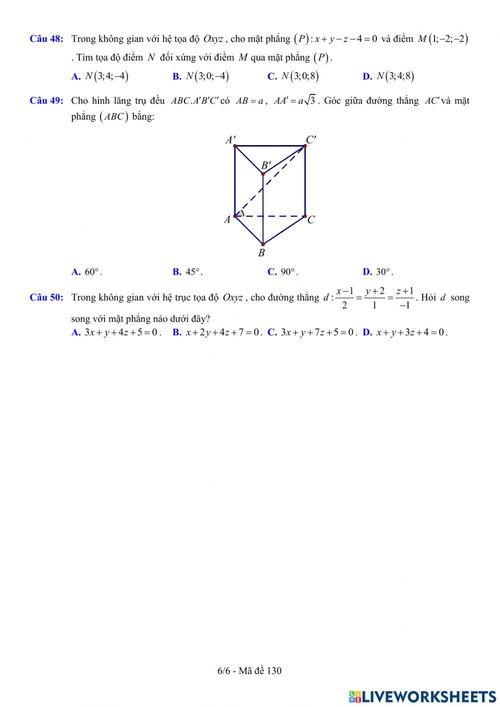 TNTHPT-MĐ-67-Đề ôn tập số 130