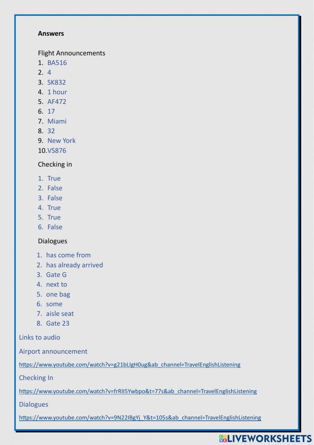 At the Airport: Listening Test (A2)