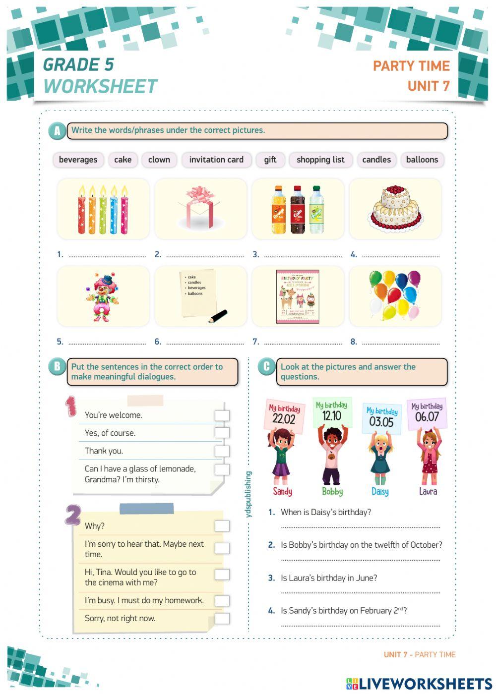 5.7 Party Time Worksheet