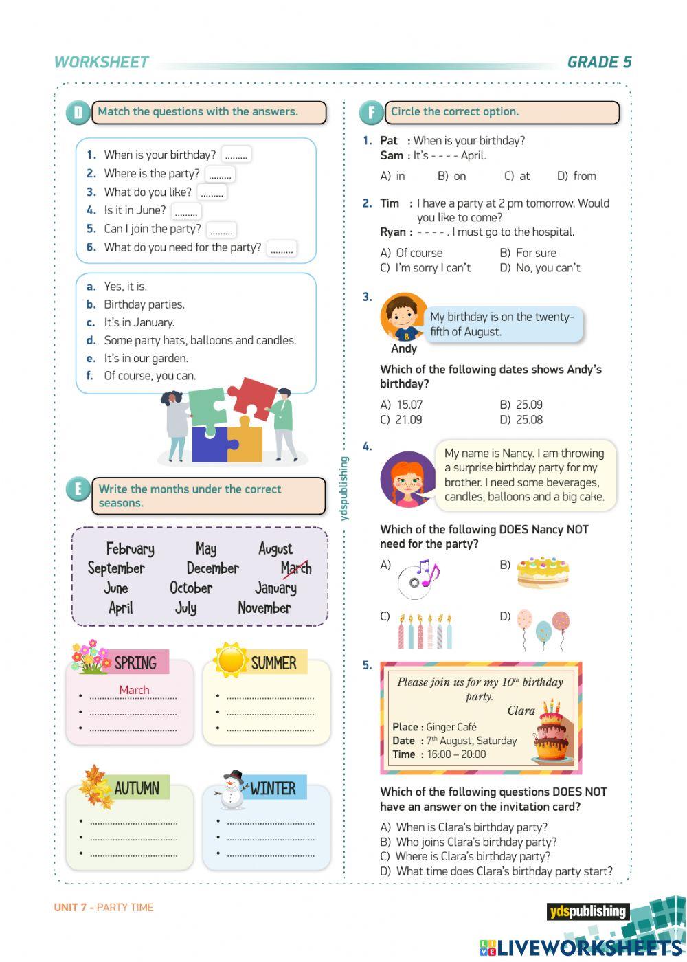 5.7 Party Time Worksheet