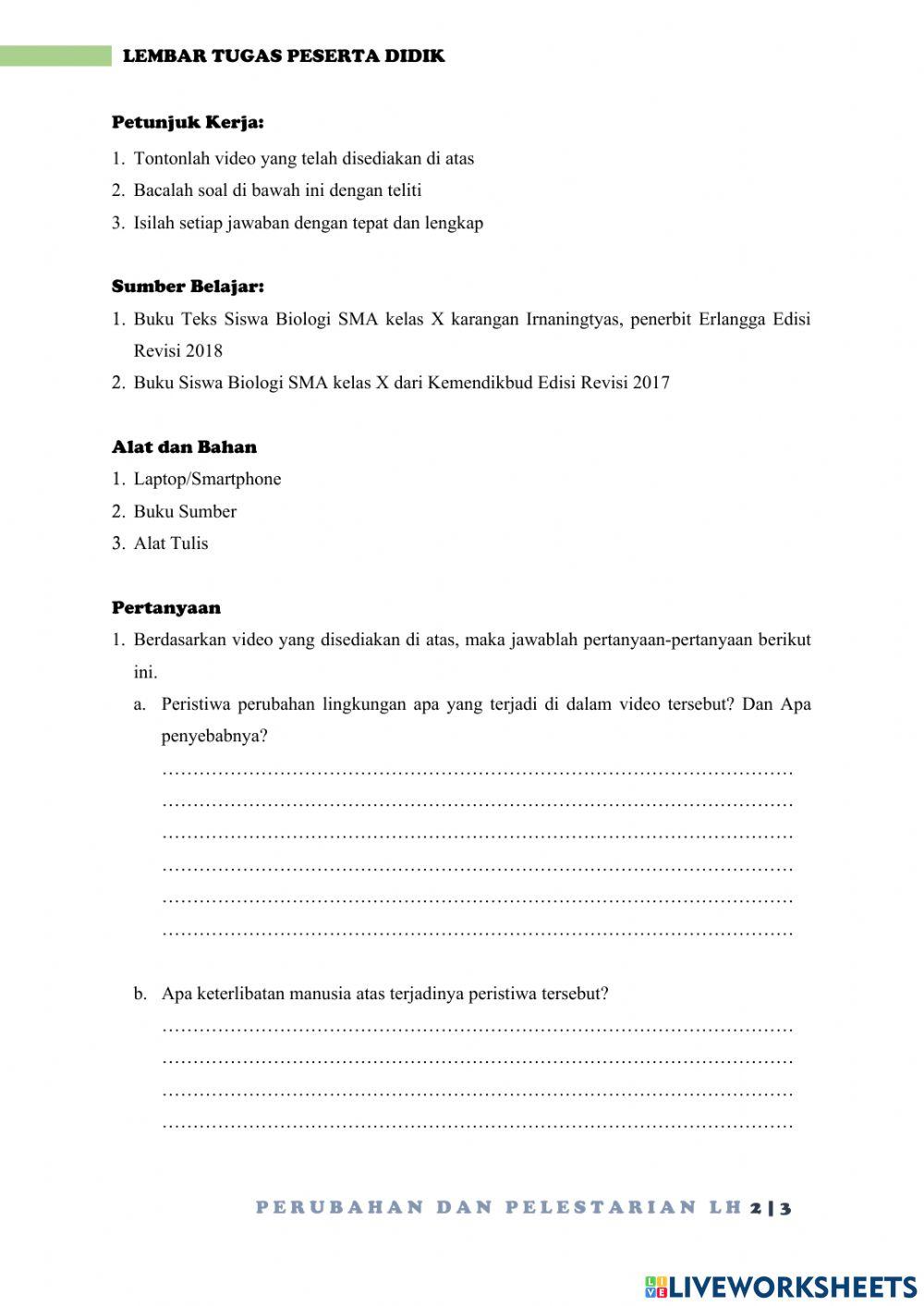 LKPD Perubahan dan Pelestarian LH