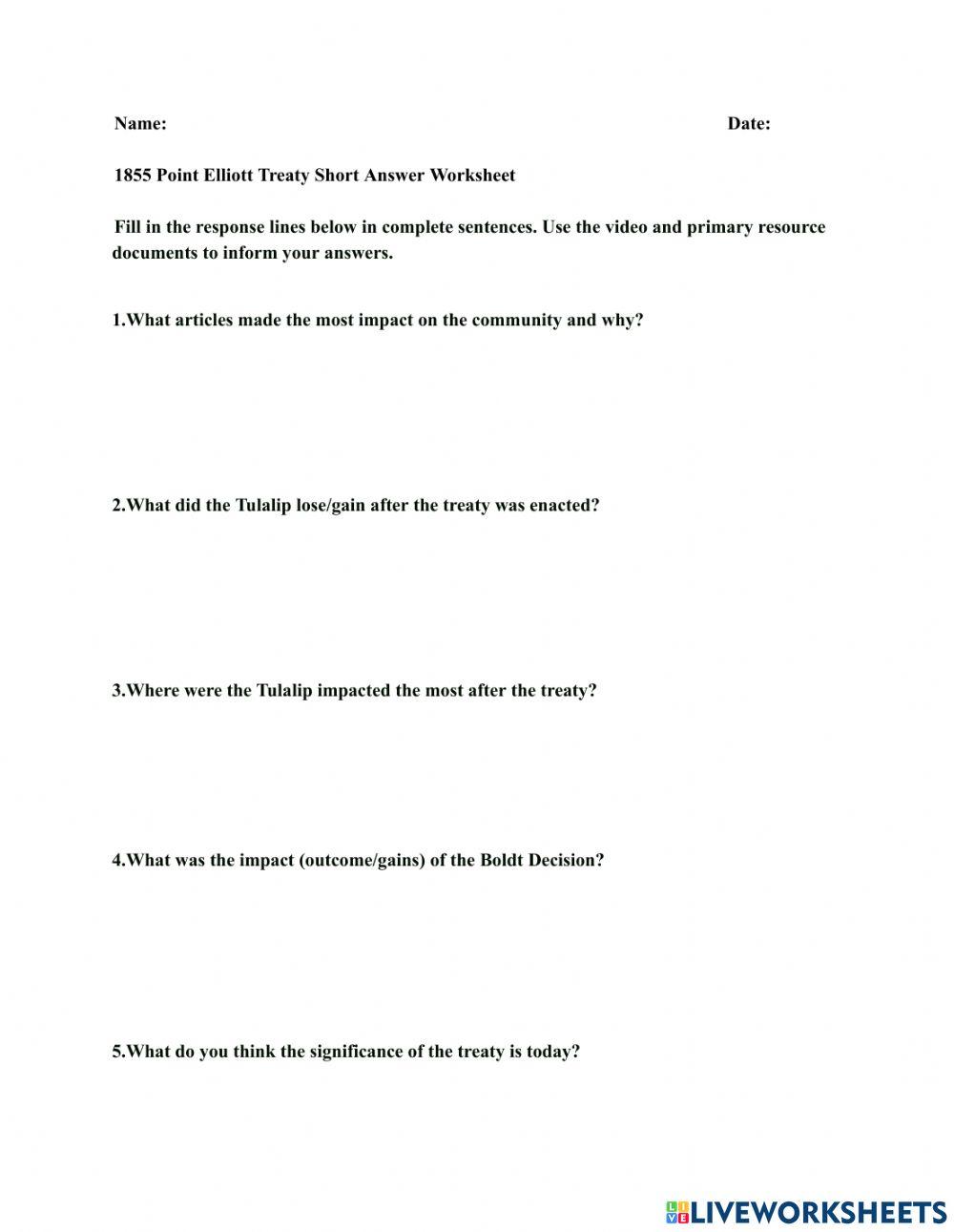 1855 Point Elliot Treaty Short Answer 1855 Point Elliot Treaty Short Answer