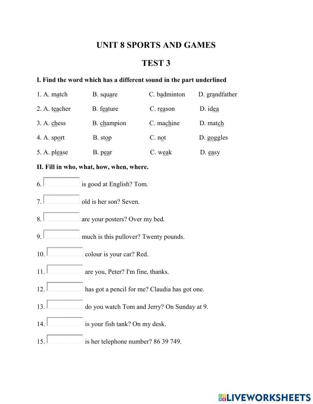 Practice test - Unit 8 - TEST 3
