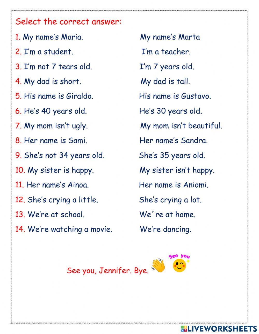 Descripción en inglés To Be