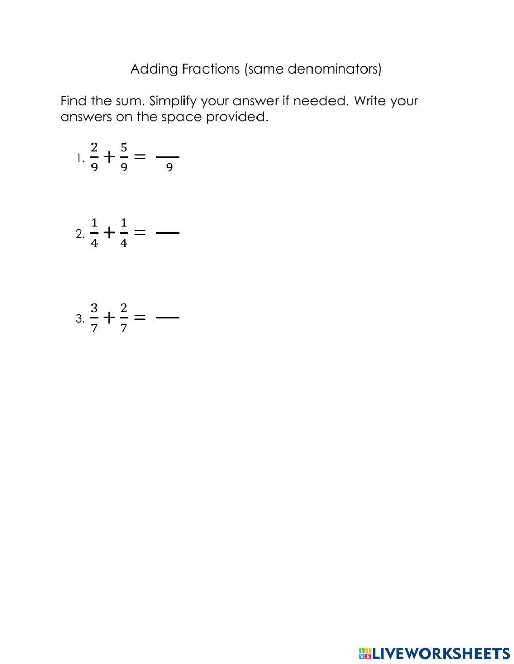 Addition of Fraction Easy
