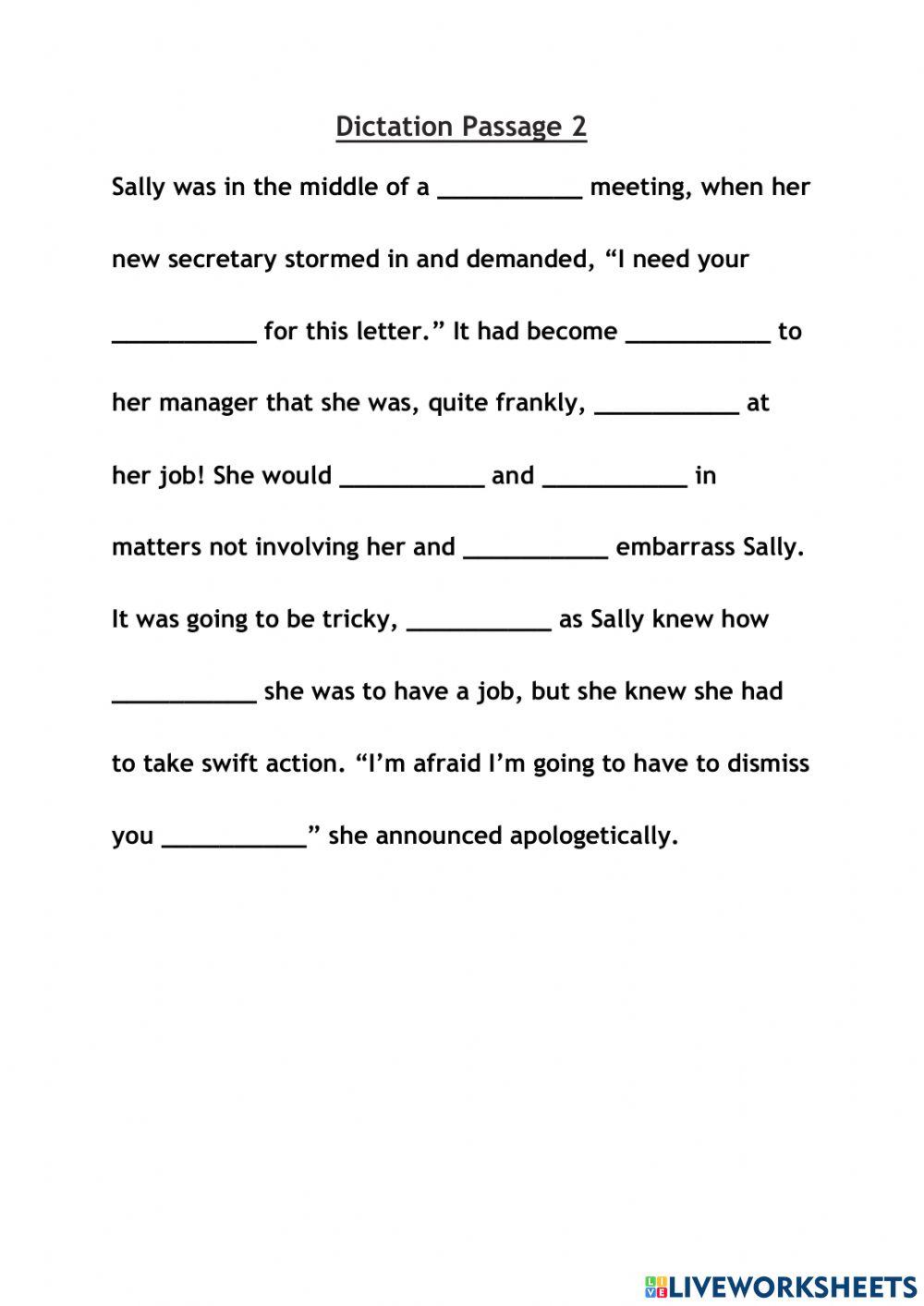 Dictation Passage 2 Online Exercise For Live Worksheets dictation-passage-2-online-exercise-for-live-worksheets