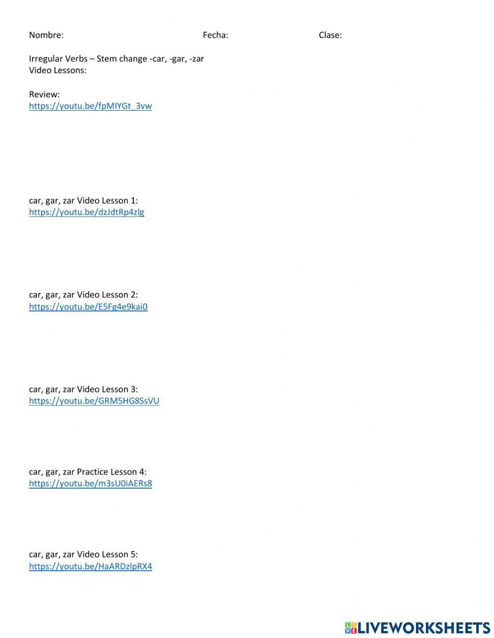 Preterite Tense - car, gar, zar Irregular Verbs