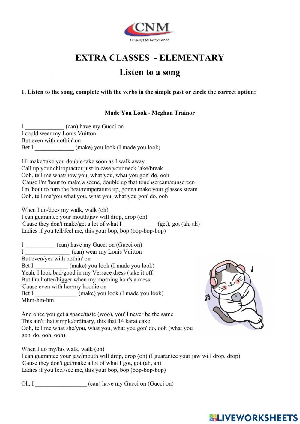 Listening to a song: Made you look worksheet