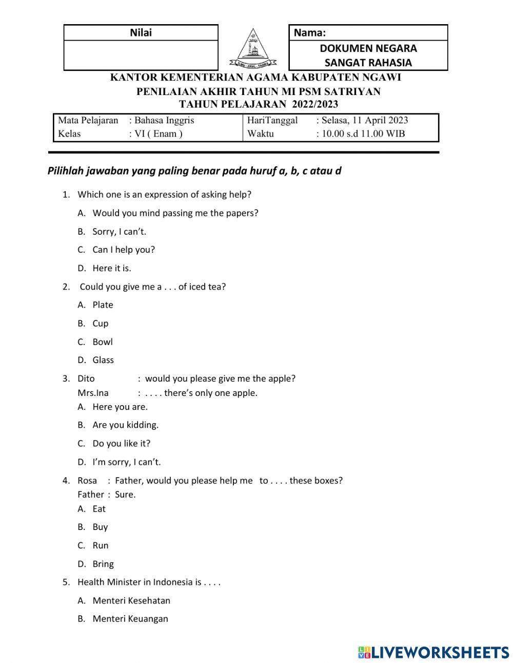 Pat big kelas 6 april 2023