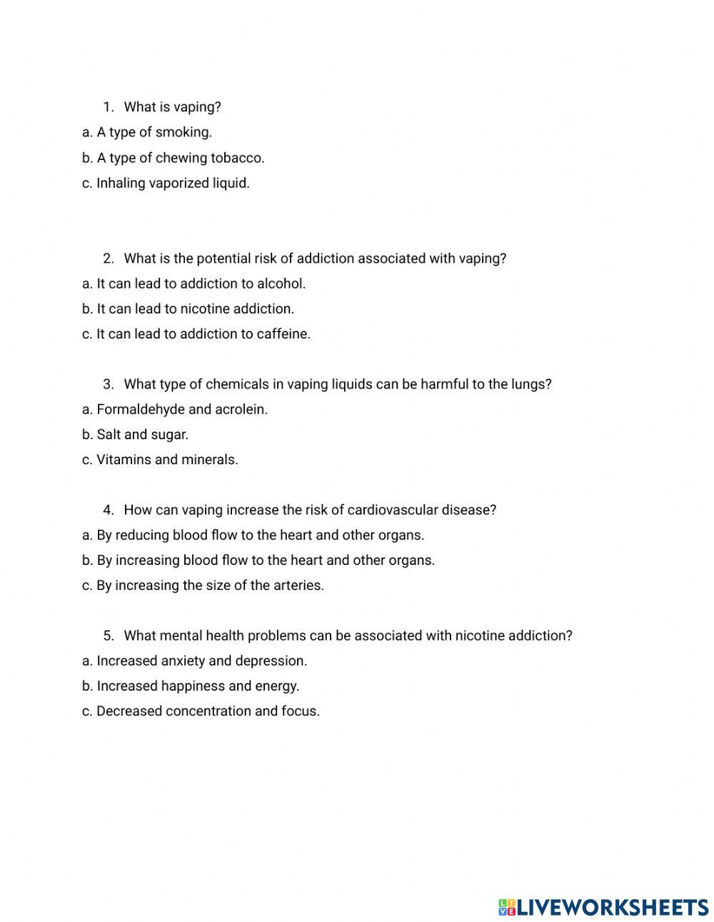 Reading Vaping worksheet Live Worksheets