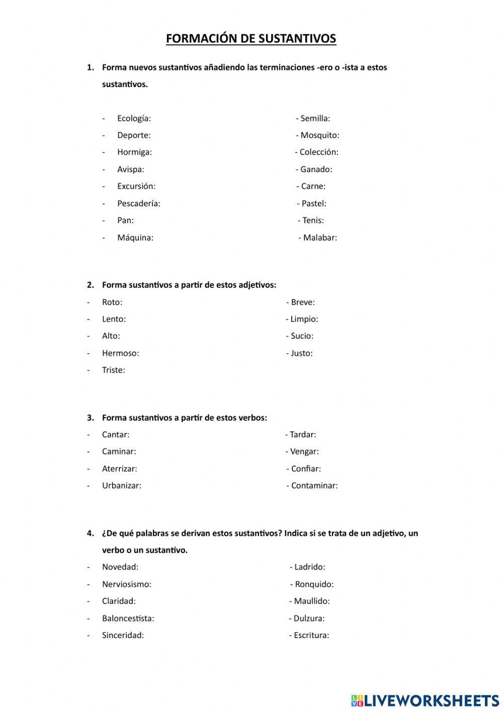 Formación de sustantivos