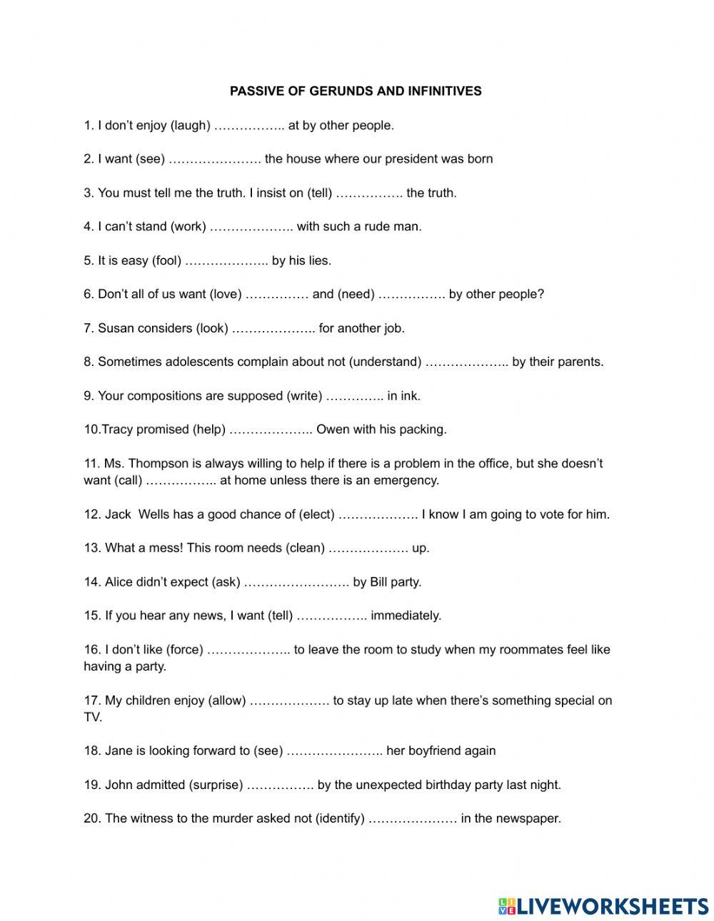 Active and Passive of Gerunds and Infinitives