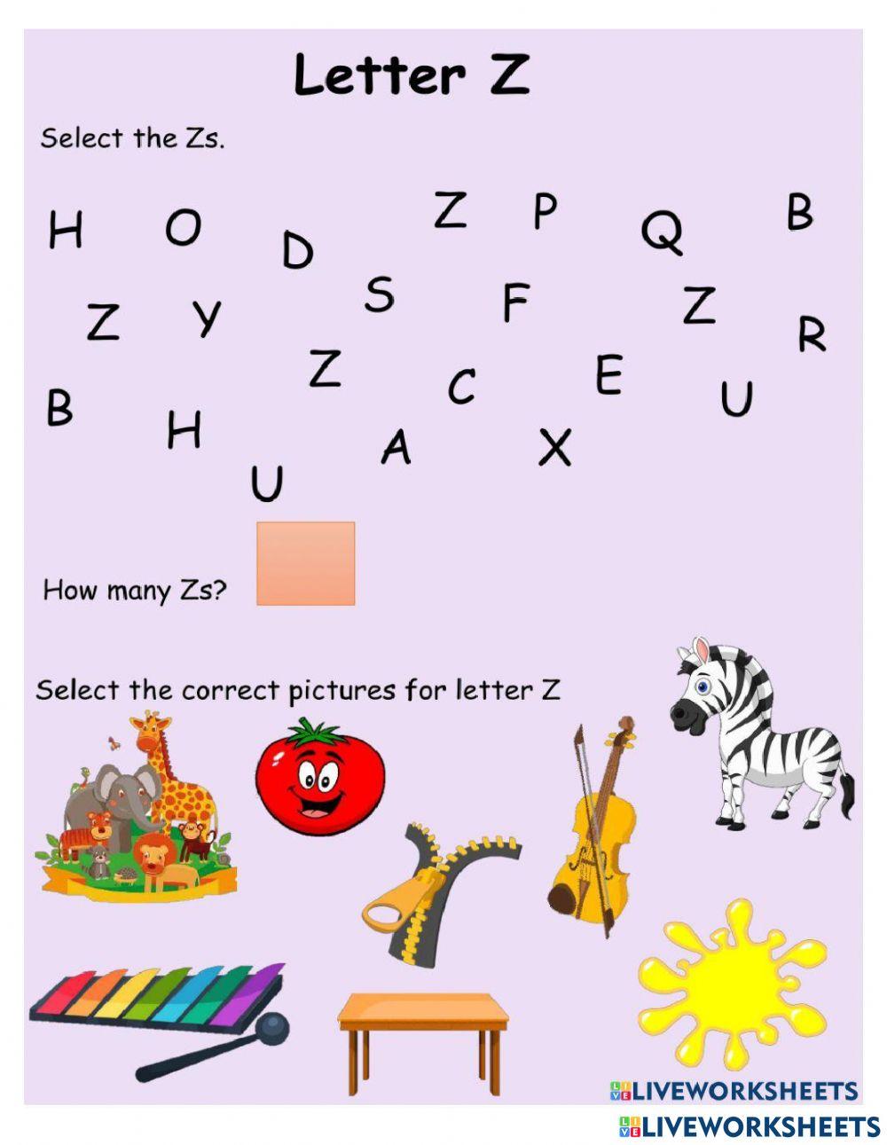 Choose letter z - click on the pictures start with the letter