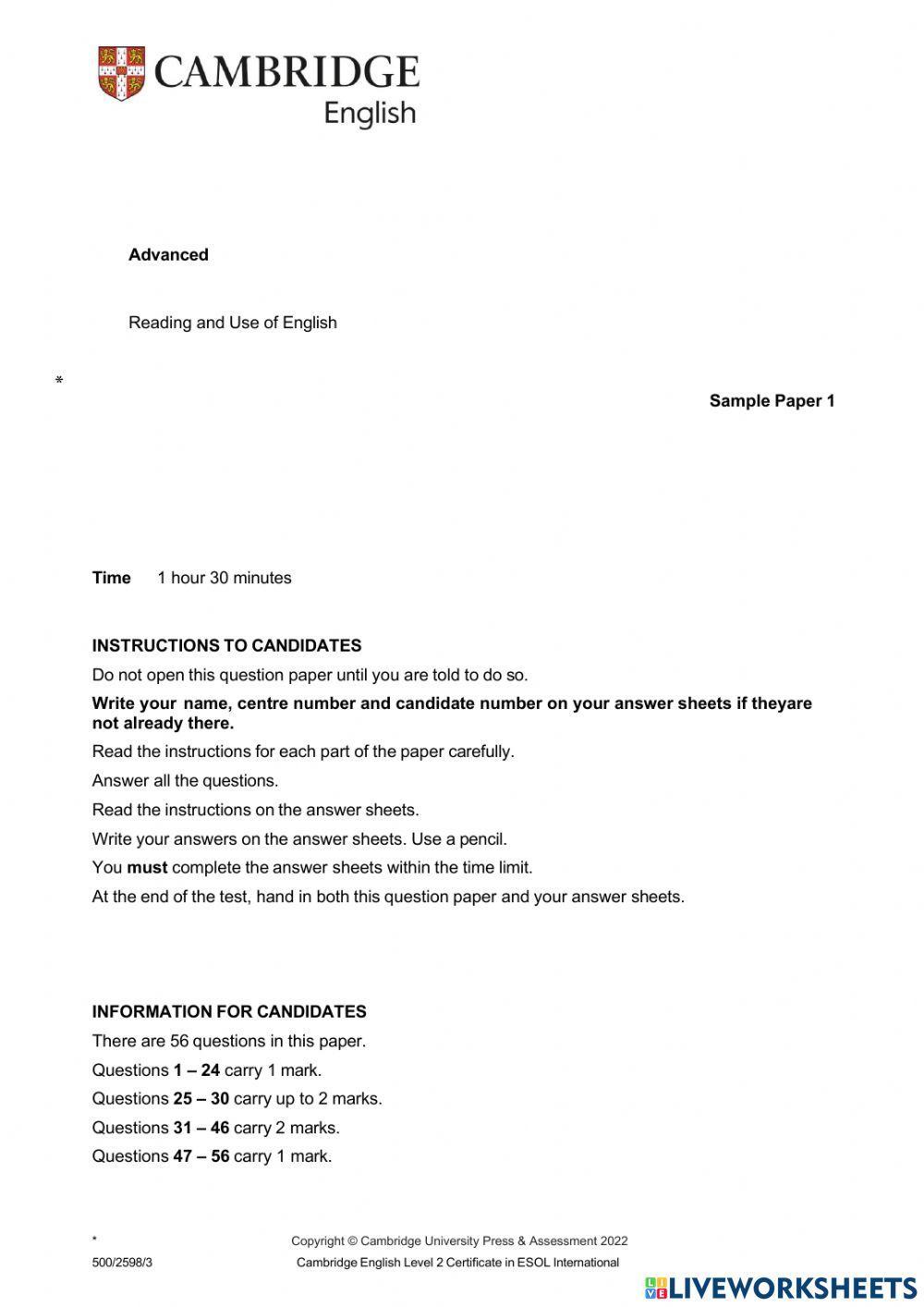 Use of English + Reading C1 3rd term