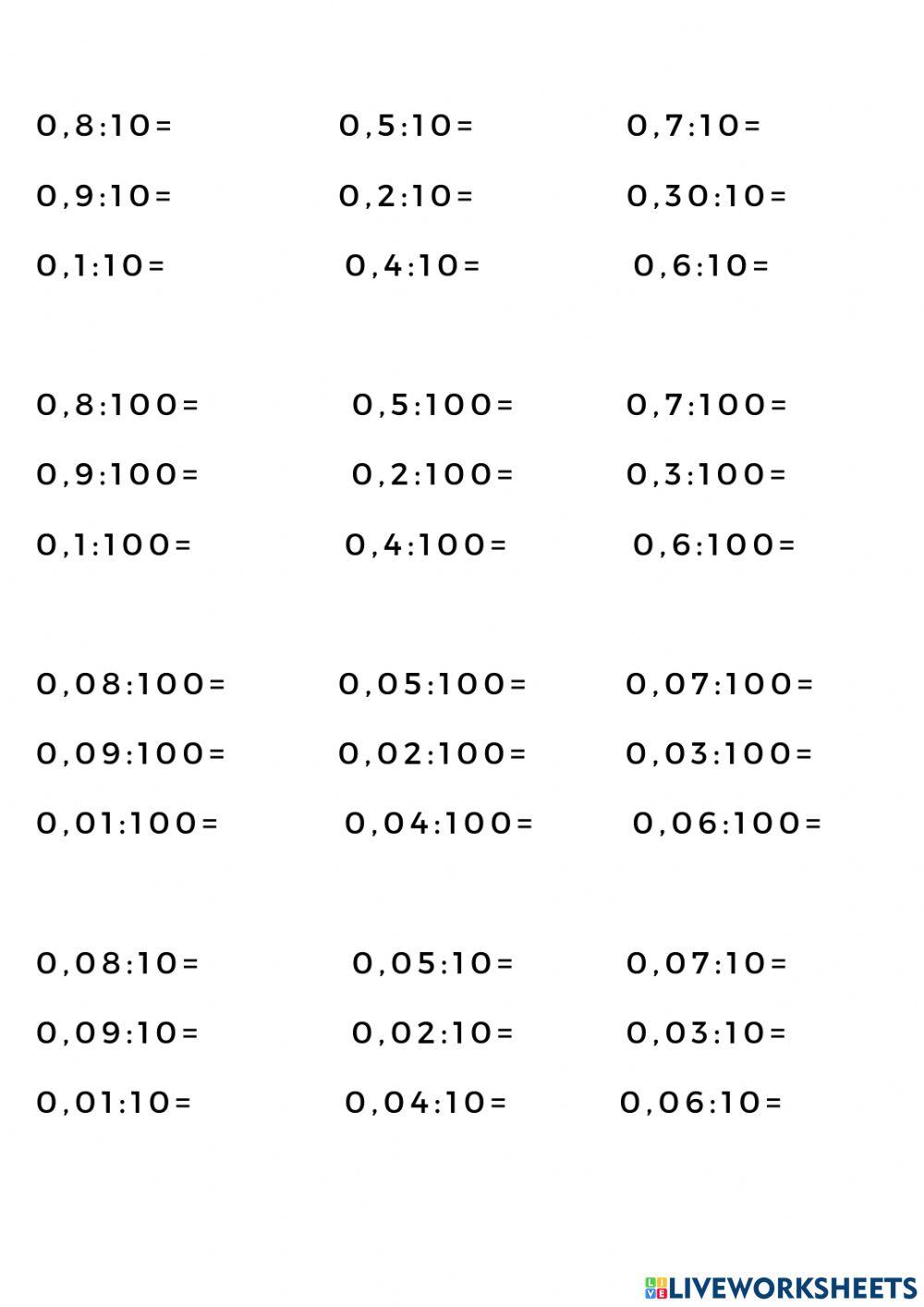 Multiplicar-dividir x10 x100 x1000