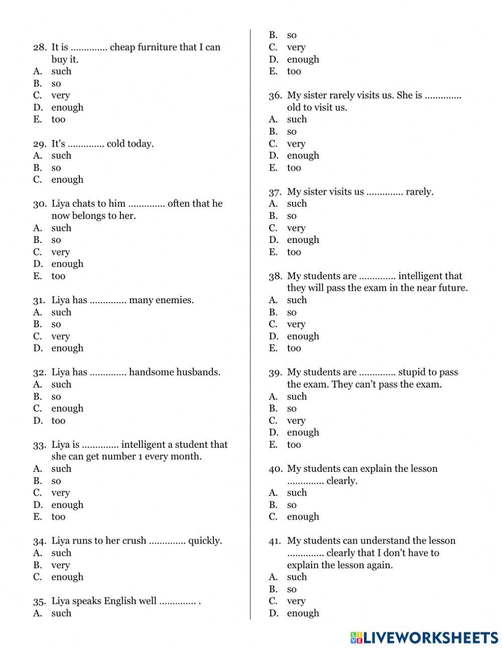 Quiz 3 so such enough very too
