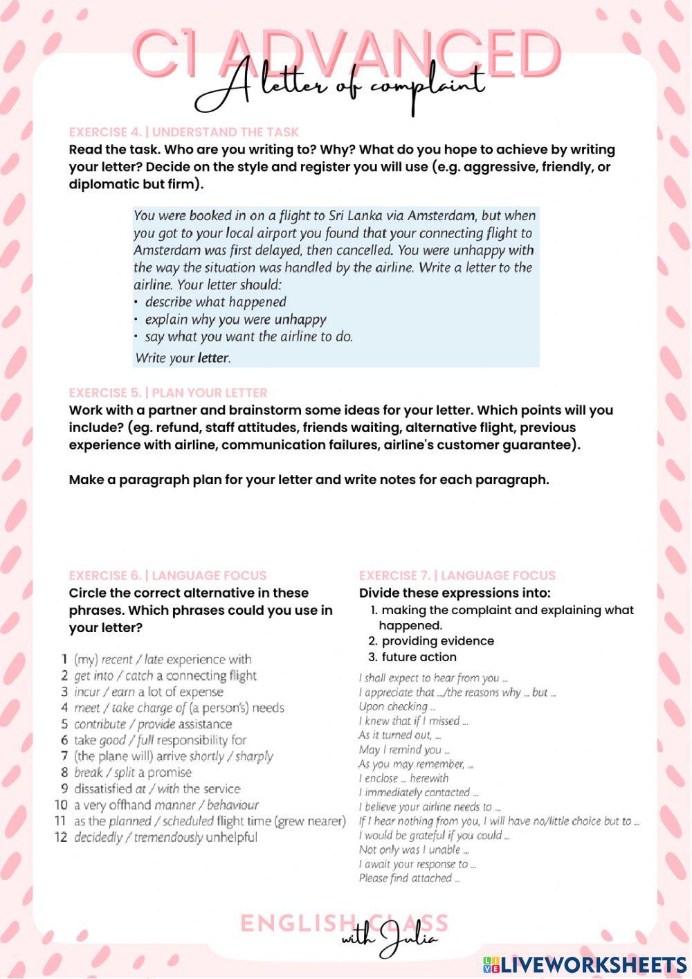 C1 Advanced: A letter of complaint