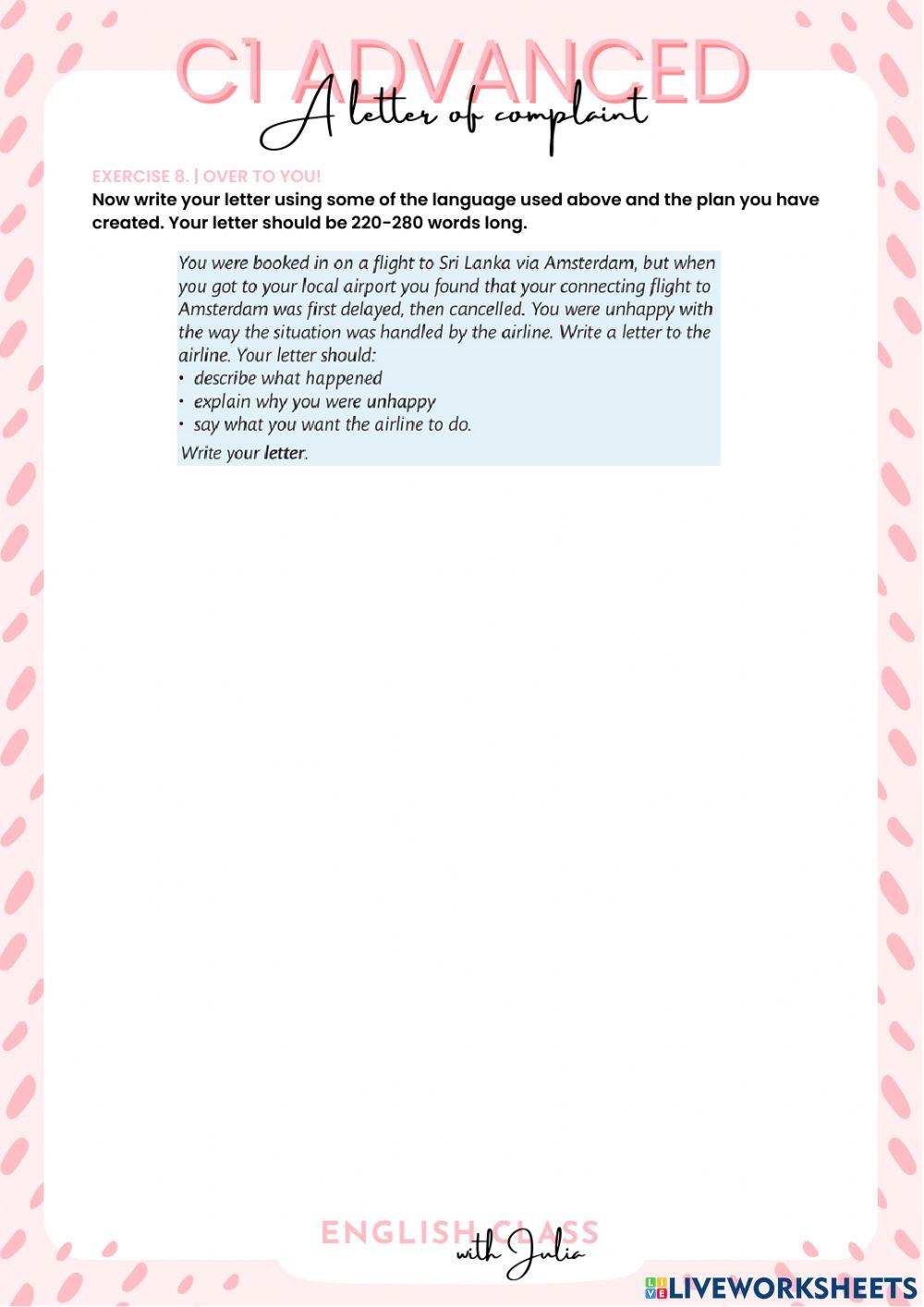 C1 Advanced: A letter of complaint