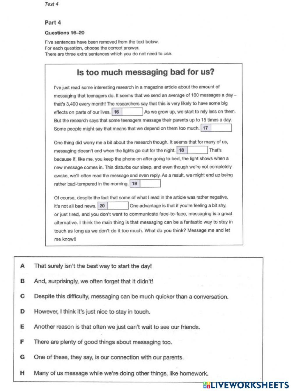 READING REVISED B1 TEST 4