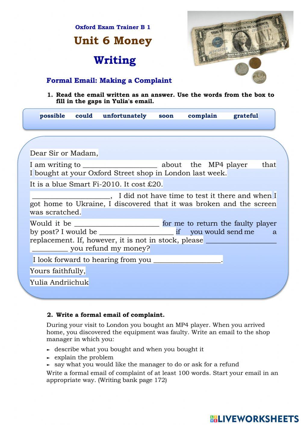 Oxford Exam Trainer B 1 Unit 6 Money