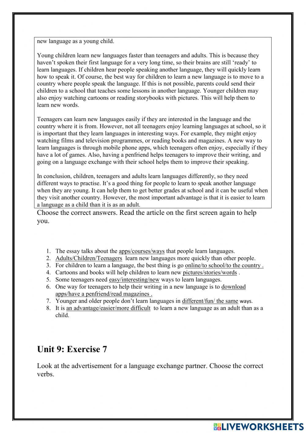 Mindset 0 unit 9 reading