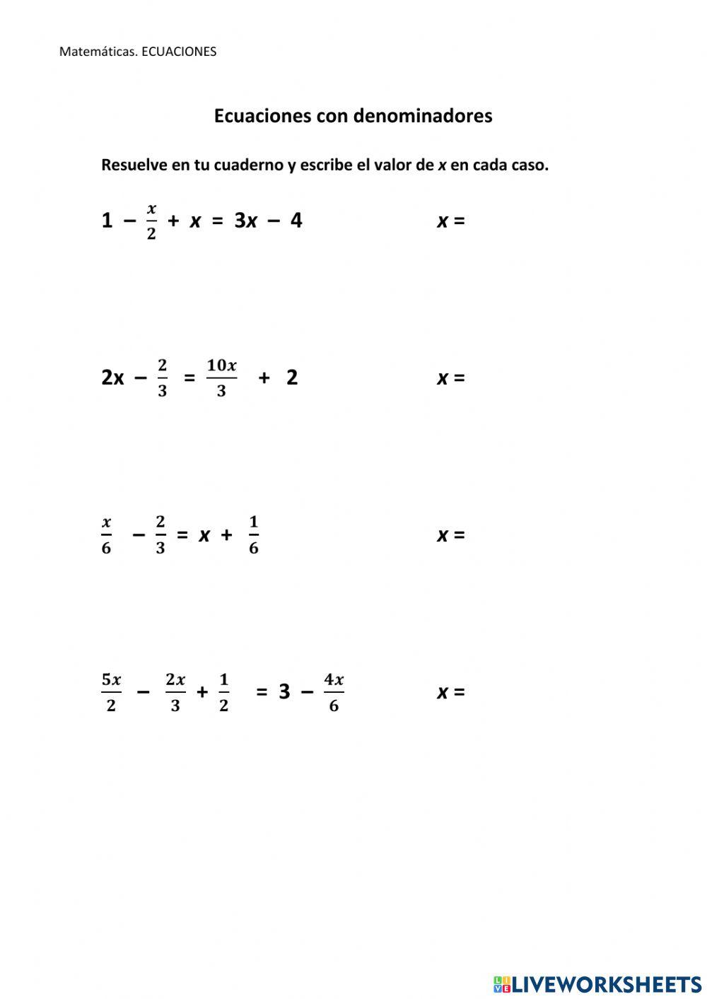 Ecuaciones con denominadores