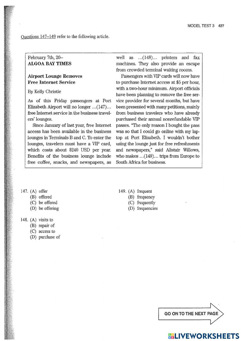 TOEIC Incomplete sentences & Text Completion