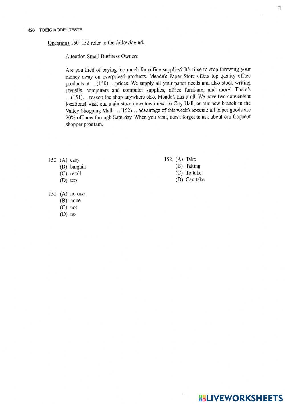 TOEIC Incomplete sentences & Text Completion