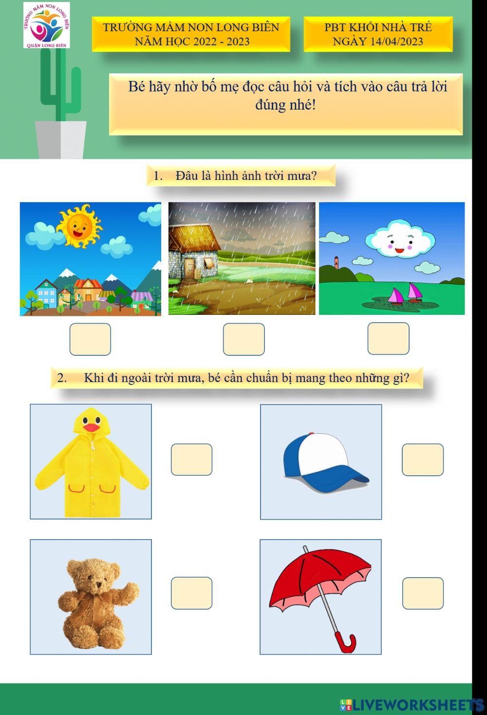 Phiếu BTTT Khối nhà trẻ ngày 14-04 