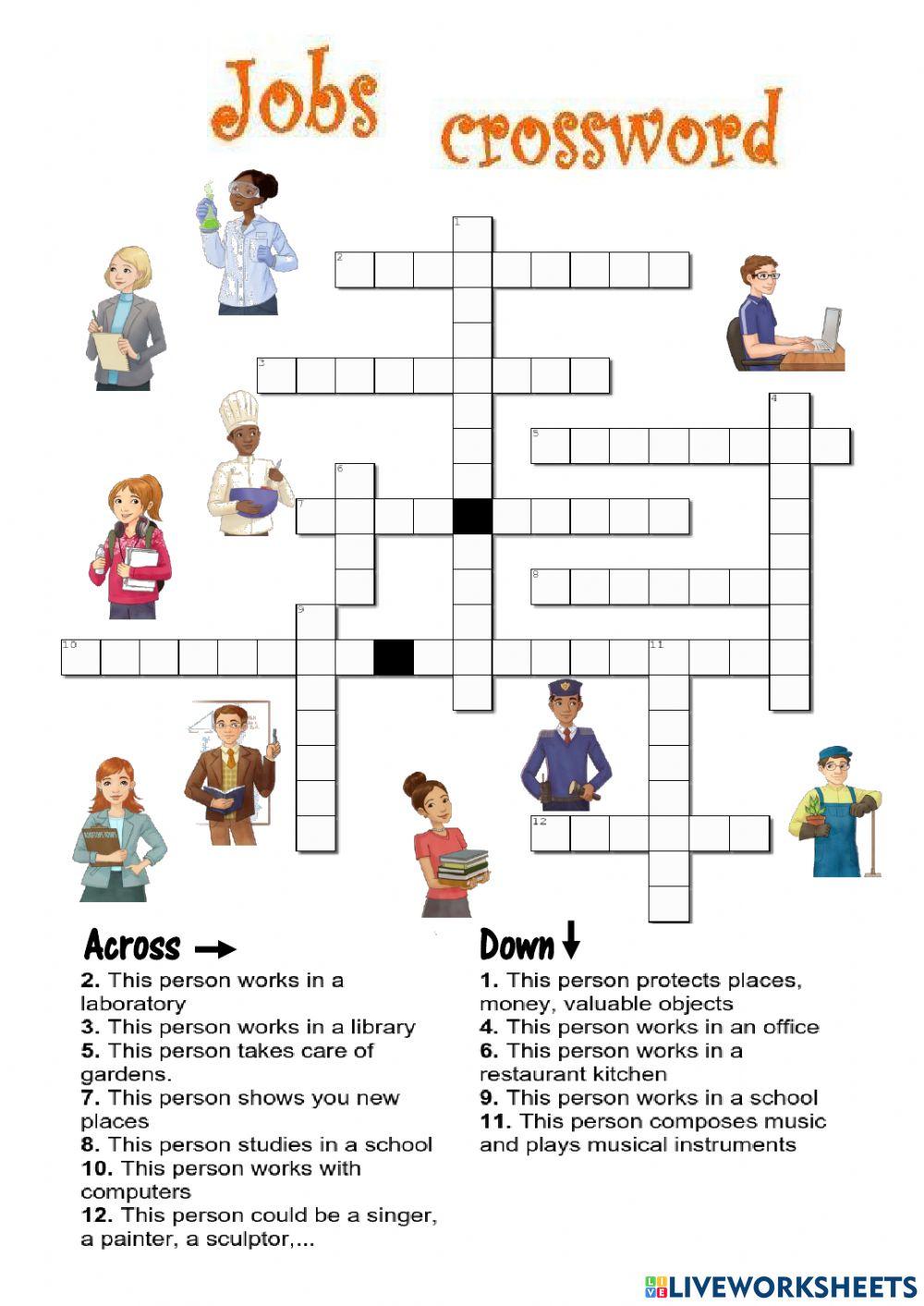 JOBS CROSSWORD online exercise for Live Worksheets JOBS CROSSWORD online exercise for Live Worksheets