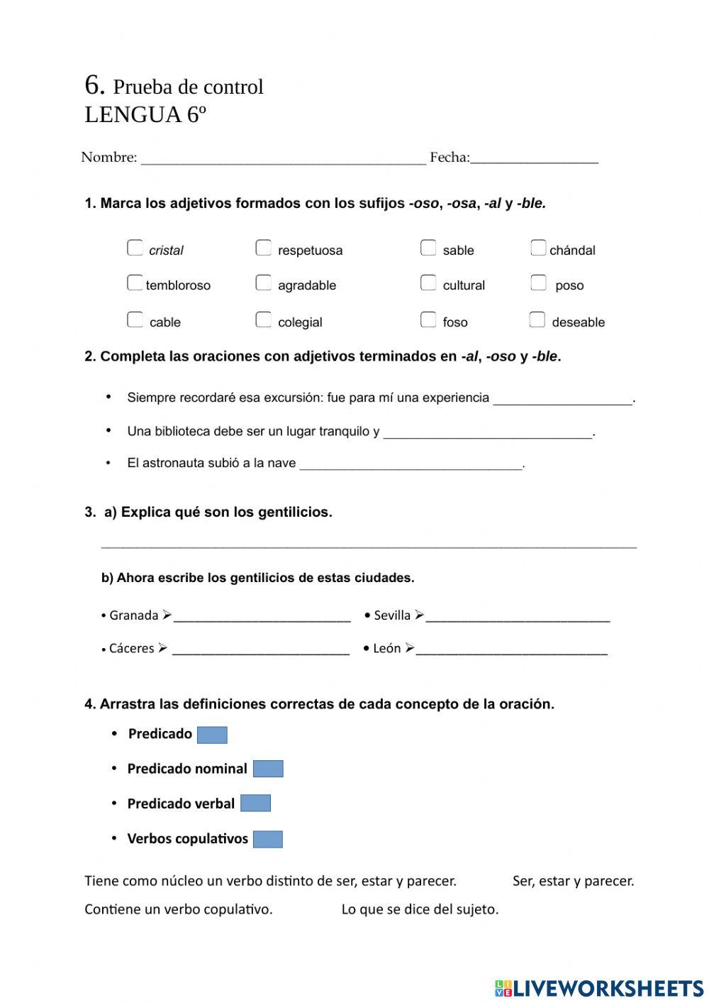 Control Lengua unidad 6