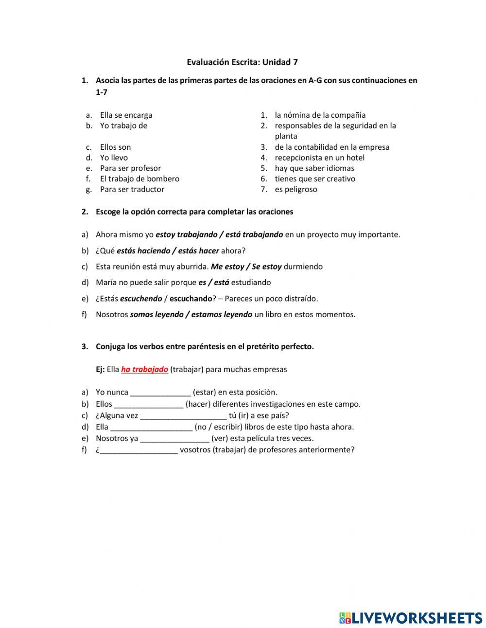 Evaluación escrita unidad 7