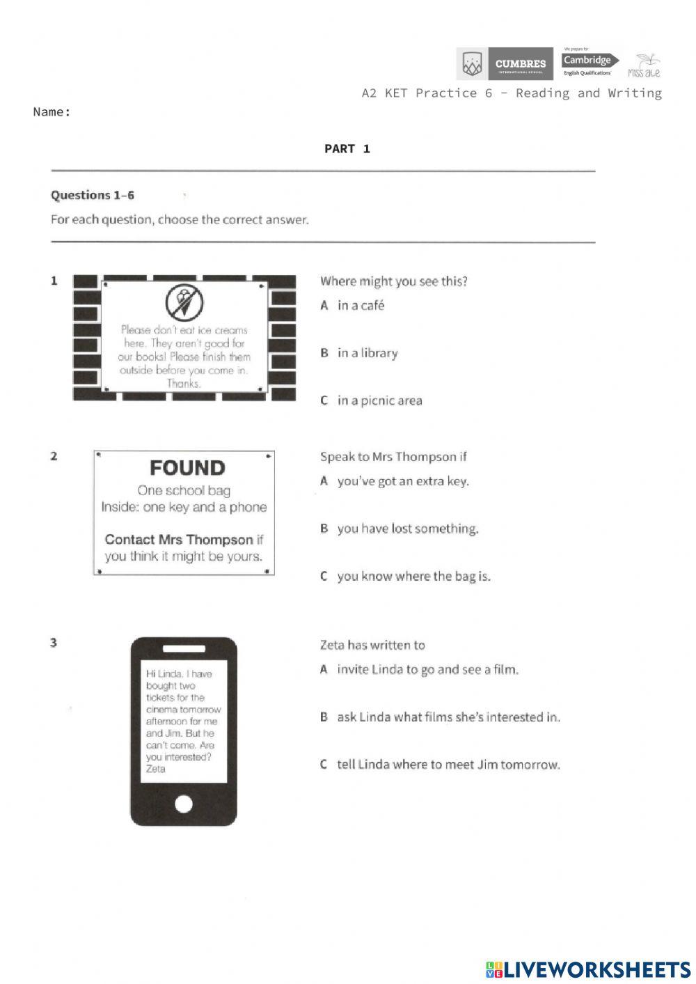 KET Reading and Writing