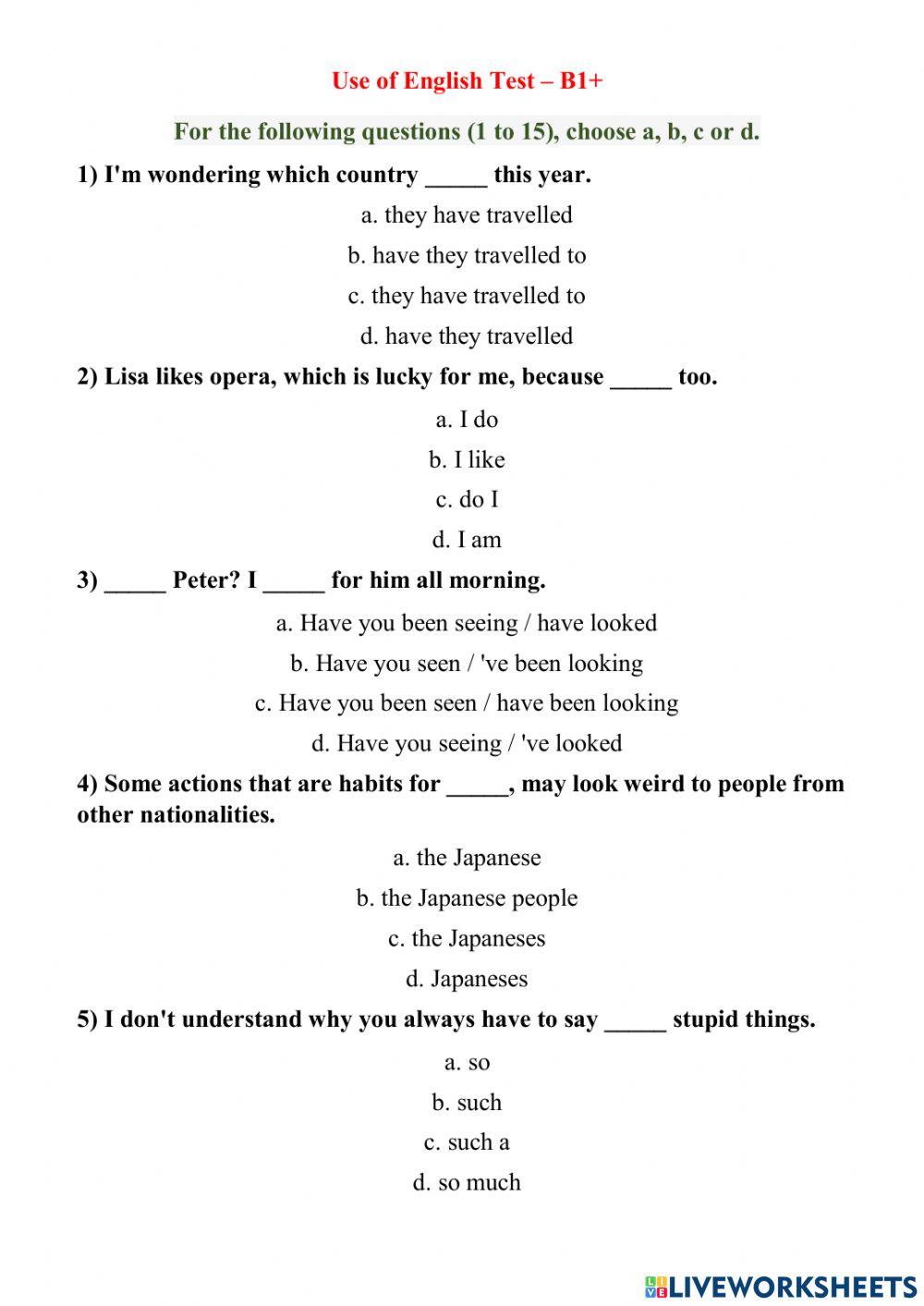 Use of English. Part II