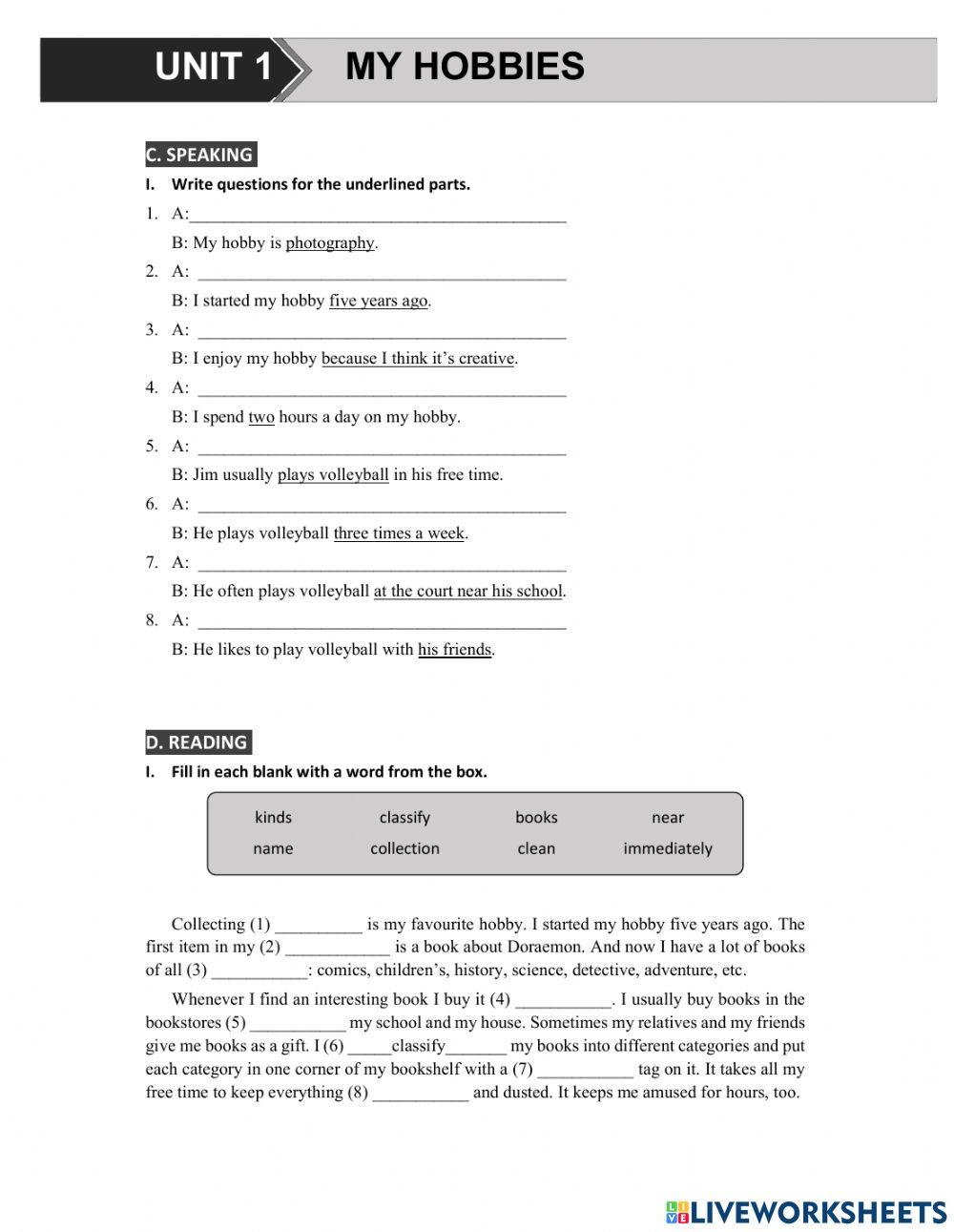 G7 U1 MLH Speaking, Reading & Writing