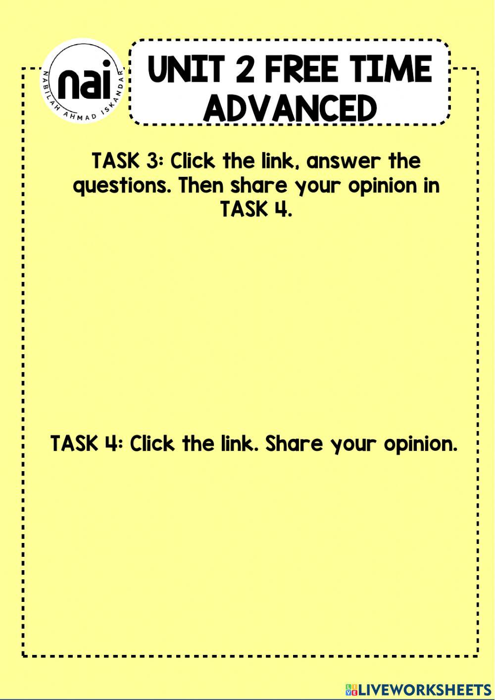 Year 2 free time advanced task worksheet live worksheets