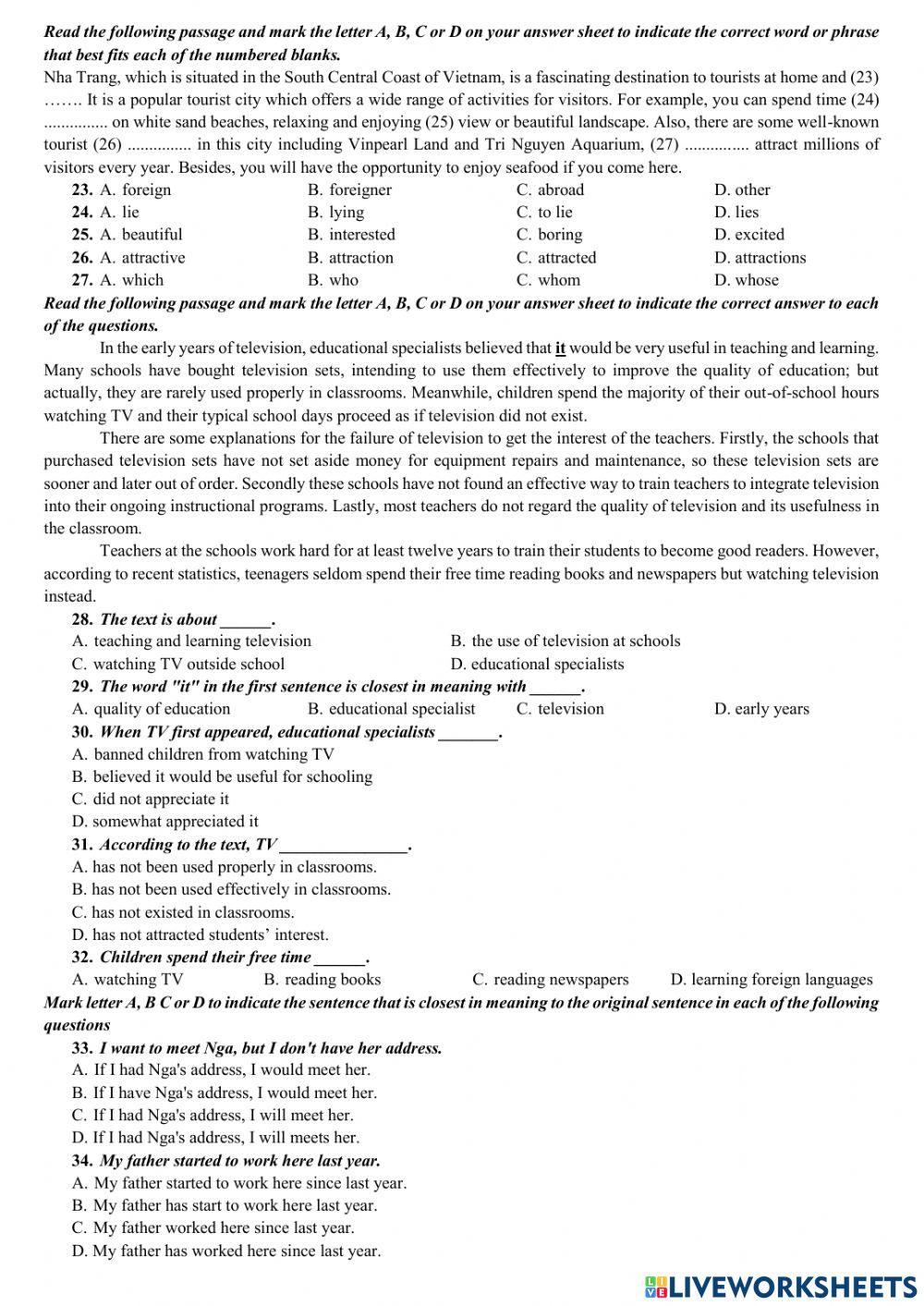 Eng 9 - second end term test 4