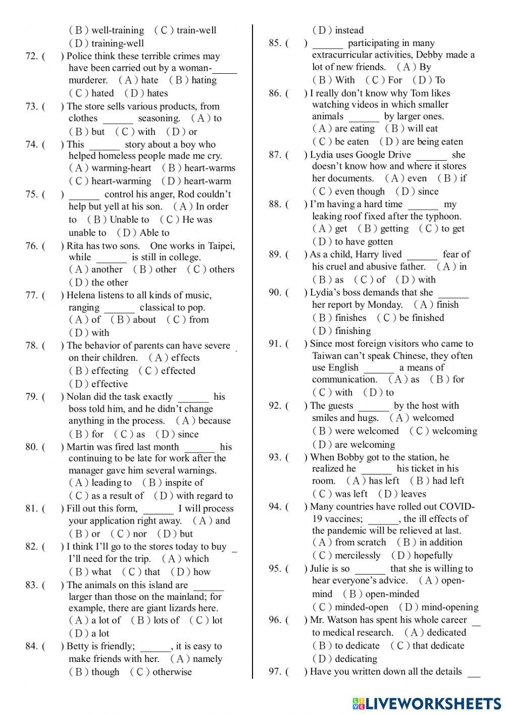 高中文法練習Part 4