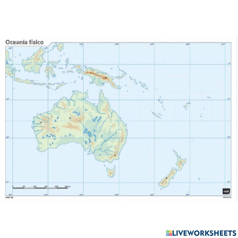 Mapa físico de Oceanía.