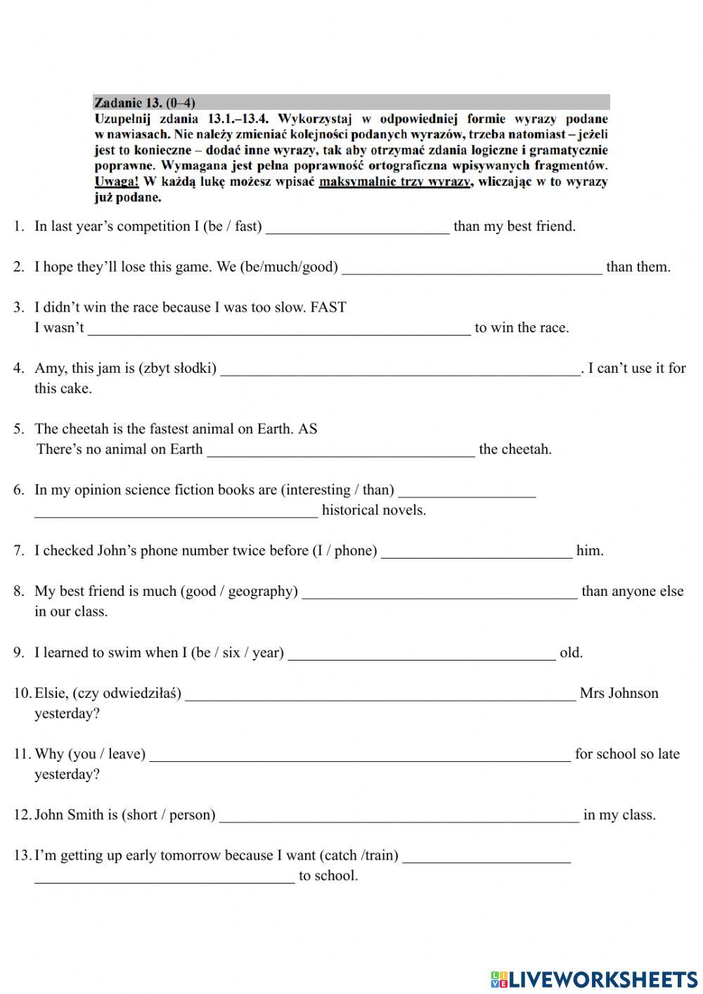 E8 trening Key word transformations