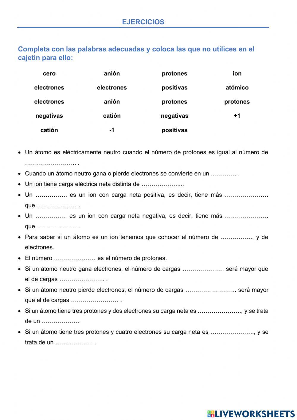 Átomos e iones con teoría