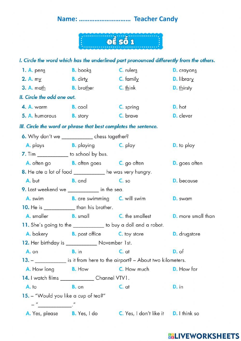 Grade 5 Advanced Test 1