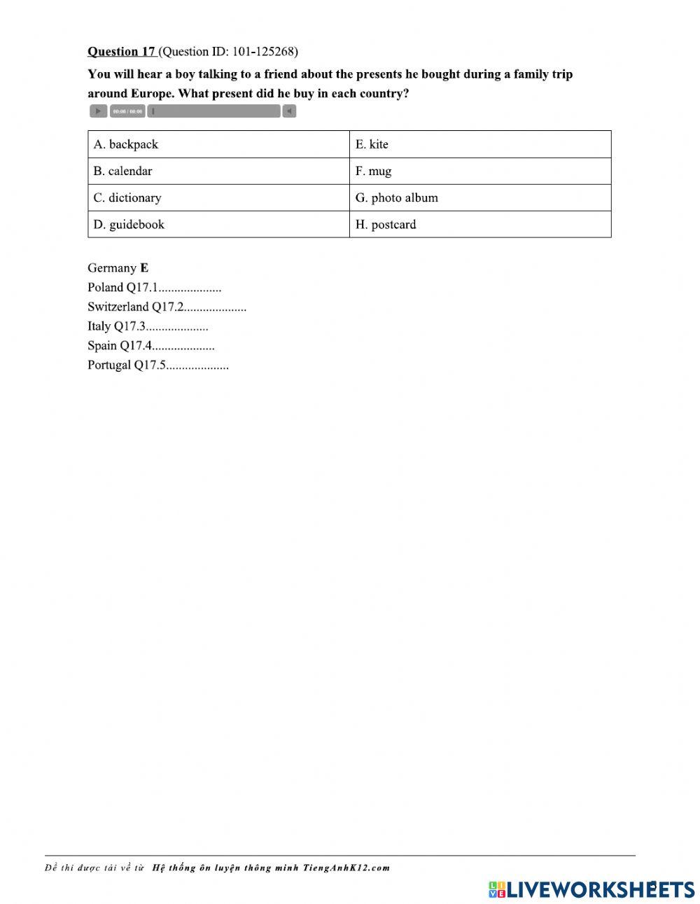 KET Listening K12 No 2