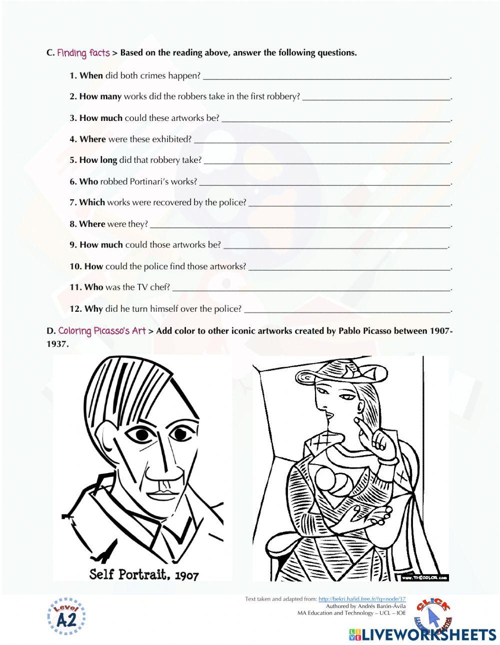 Reading Ex.: Past Simple - Picasso Prints Stolen