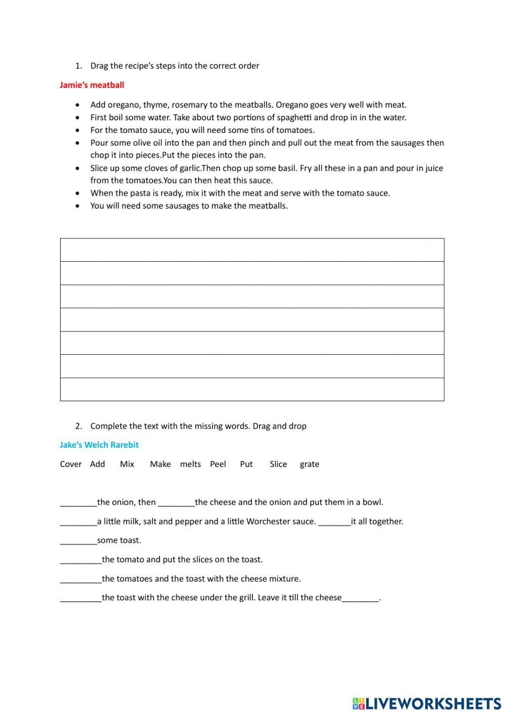 Recipes (rarebit and meatball