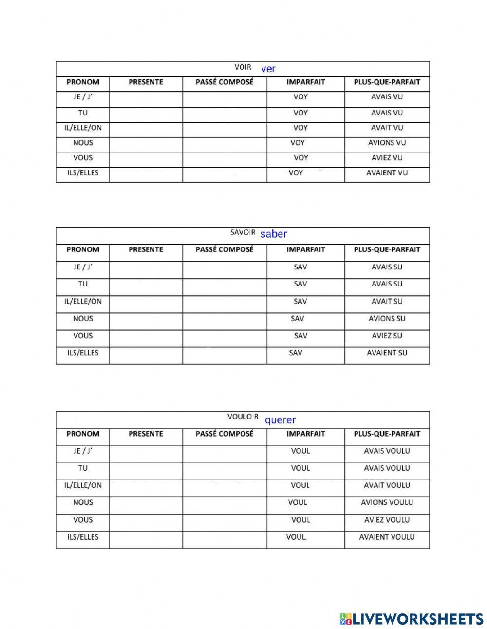 Conjugaison de 15 verbes en français