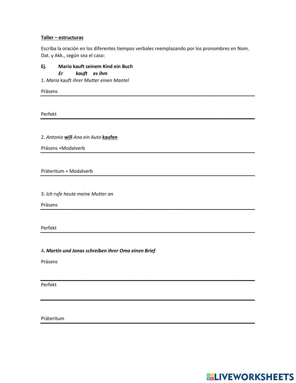 Taller pronombres en la oración