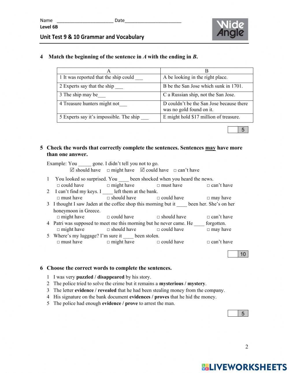 English Test 2 - Units 9 & 10