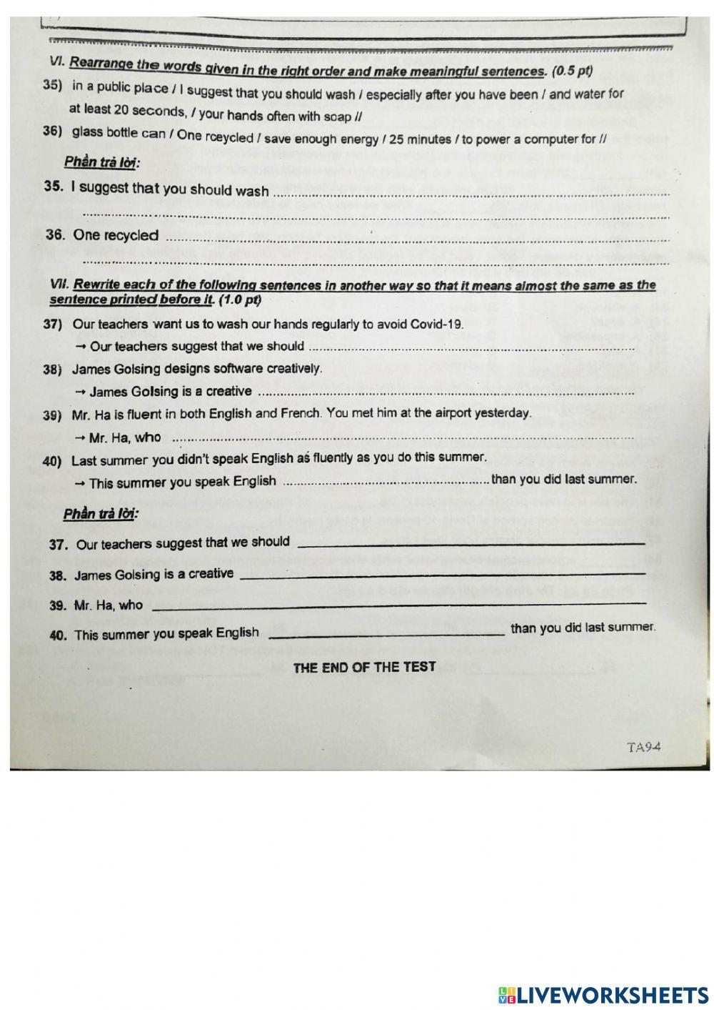 Đề thi cuối hk2 - Grade 9  - Quận Tân Phú